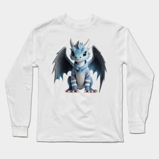 Cute Blue Baby Dragon Wearing a Warm Winter Jacket Long Sleeve T-Shirt